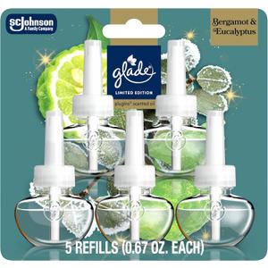 Glade PlugIns Refills Air Freshener, Bergamot & Eucalyptus, Scented and Essential Oils for Home and Bathroom, 0.67 Fl Oz, 5 Count
