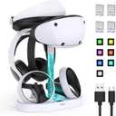 FASTSNAIL Charging Stand for PlayStation VR2, Multifunctional PS VR2 Headset & Sense Controllers Charge Dock Station with 10 RGB Light Modes of Memory, Storage Base Gaming Accessories for PS5 VR2 (White)