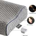 Memory Foam Travel Pillow with Washable Cover & Carry Bag – Compact, Soft & Breathable Neck Pillow for Airplane, Camping & Car (Gray- with Extra Gray Cotton Cover, 13.8x11.8x3.9/3.1 inches)
