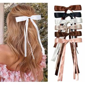 Cute Hair Accessories: Bow Hair Clips, Ribbon Barrettes with Long Tails and Tassels for Girls - 6PCS Fashion Set (Daily Essentials - Neutral Set)
