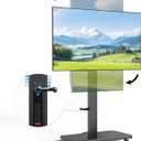Mobile TV Stand with Power Outlet, Height Adjustable with Handle Stepless Lift,Rolling TV Stand for 32-75inch TVs with 90 Rotating,Portrait to Landscape,TV Cart with Wheels Holds up to 110lbs (Black)