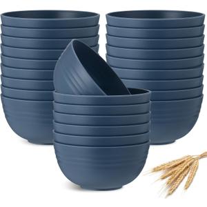 Eccliy 24 Pcs Wheat Straw Bowl Sets, Unbreakable Cereal Bowl 24 oz, Microwave and Dishwasher Safe Bowls for Cereal, Salad, Snack and Soup, Winter Style (Dark Blue)