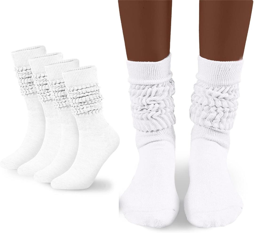 Flydo Womens Slouch Sock Scrunch Socks Soft Long Boot Socks for Women Stacked High Sock 2-3 PACK (2 Pairs White)