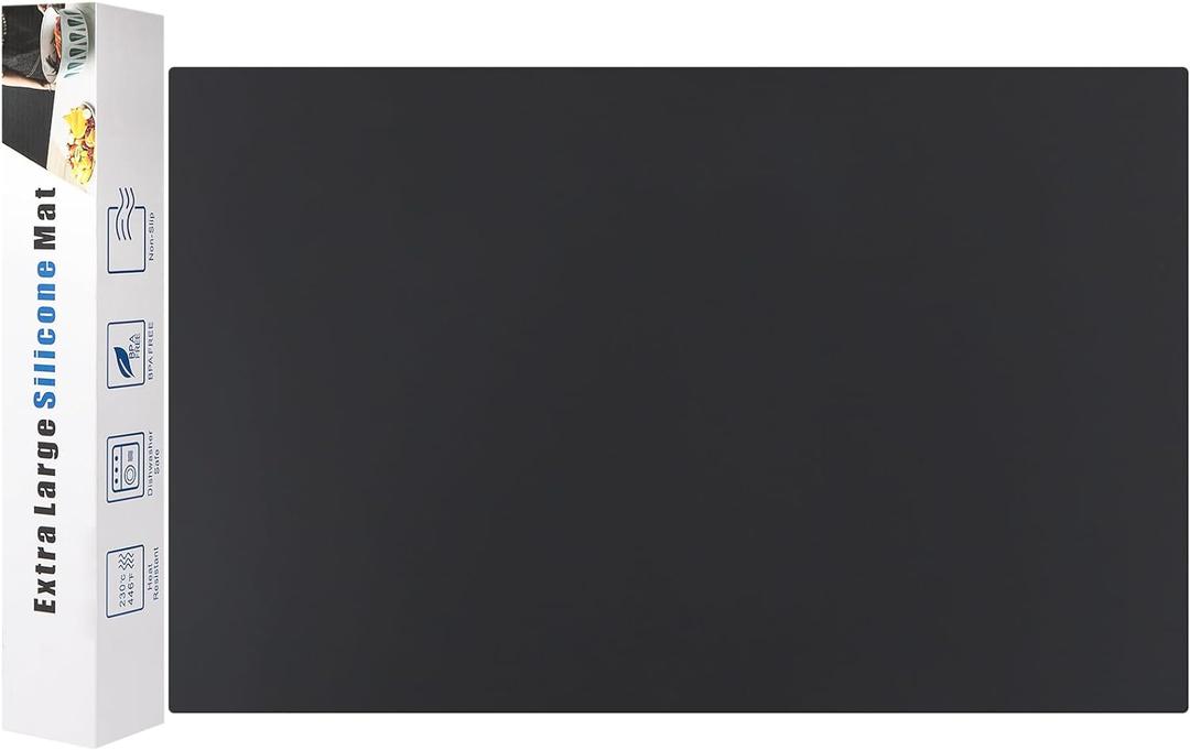 Silicone Mats for Kitchen Counter Thicker Extra Large Heat Resistant Mats Countertop Protector Liners for Bottom of Oven Air Fryer Coffee Maker, 24" x 16" x 2 mm, Black