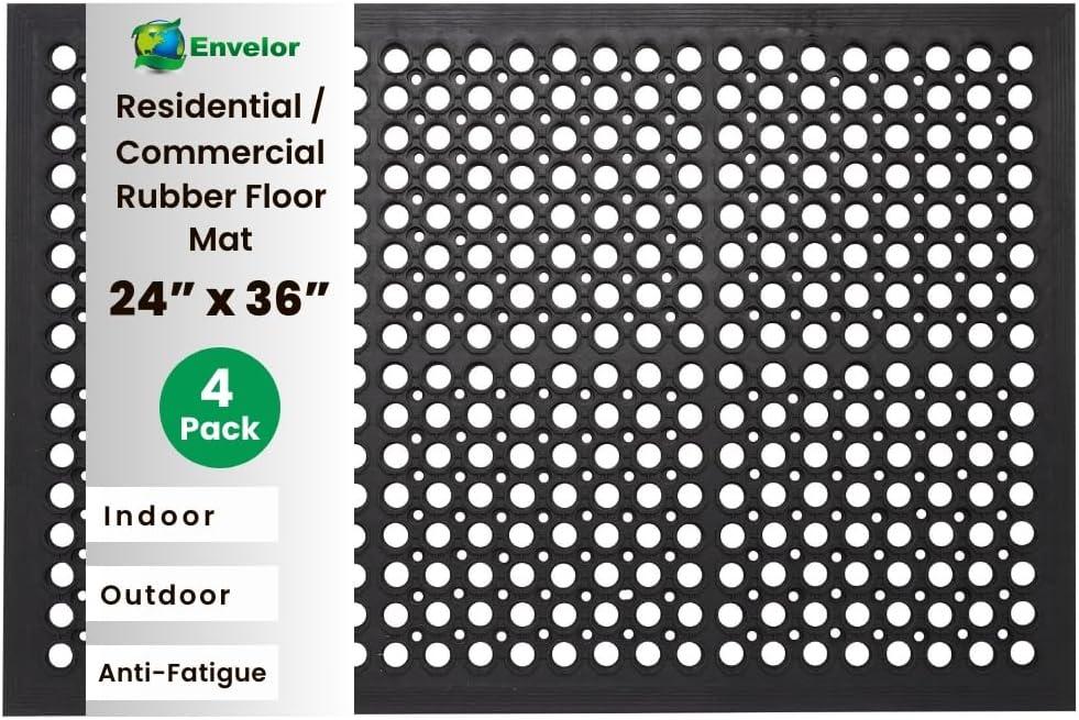 Envelor Anti Fatigue Mat 4 Pack Rubber Floor Mats Door Mat Non Slip Drainage Mat for Entryway, Kitchen, Restaurant, Garage, Heavy Duty Use Doormat, Commercial Floor Mat Industrial 24 x 36 Inches