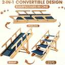 Adjustable Dog Ramp for Bed, Foldable Pet Stairs, Wooden 2-in-1 Pet Ramp with Non-Slip Carpet & Safety Side Rails, Convertible Dog Steps for Small, Medium & Senior Dogs, Under Bed Storage