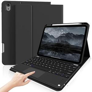 kenke for iPad 11/10th Gen Case with Keyboard 11/10.9 inch 2025 A16/2022, Detachable Wireless Bluetooth with Right Side Pencil Holder, MultiTouch Trackpad Square Gray Keycaps (Black)