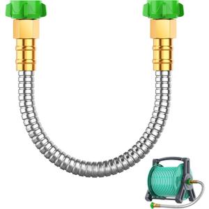 Short Metal Garden Hose 2 ft with Female to Female Connector Stainless Steel Small Leader Hose for Hose Reel, Long, Flexible, Lightweight & Heavy Duty Water Pipe, Outdoor Water Hose Extension Adapter
