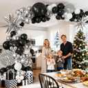 Black Silver Balloons Arch Garland Kit, Black Silver White Balloons Disco Ball Balloons Arch for Disco Party Christmas 2026 New Year's Eve Birthday Graduation Anniversary Decorations