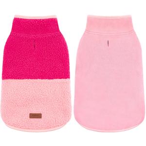 cyeollo Warm Dog Coat Sherpa Dog Winter Coat, Reversible Fleece Dogs Jackets Sweater Vest for Small Medium Dogs Male with Leash Hole, Soft Cold Weather Pet Clothes, Rose Red XL (X-Large (22-28lbs))