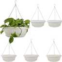 6pcs 10.63" Hanging Pots for Indoor & Outdoor Plants, Plastic Hanging Flower Baskets with Drainage Hole Tray & Chains, White Color