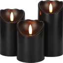 Eldnacele Black Flameless Flickering Candles with 6H Timer, 3D Wick Realistic Battery Operated Real Wax LED Pillar Candles Set of 3 Home Wedding Party Halloween Decoration (D3 x H456)
