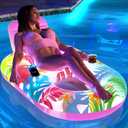 Inflatable Pool Float Chair - Adult Pool Lounger with Cup Holders, Colorful Lights, Stable & Easy to Use - 300 lbs Capacity