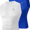Runhit 2 Pack Men's Compression Shirts Sleeveless Workout Athletic Tank Top Sports Base Layer Undershirt (Blue, XL)