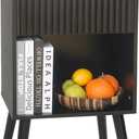 Fultyle Black Fluted Nightstand, Modern Bedside Table with Drawer and Opening Storage, End Side Table Living Room with Solid Wood Legs for Bedroom (Black)