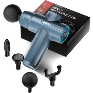 LEERCON Small Massage Gun Handheld Deep Tissue Massager Gun for Pain Relief- 6 Speeds, 4 Heads, Ideal Gift for Men & Women (Blue)