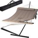 SUNCREAT Hammocks Two Person Hammock with 12ft Stand Included, Max 475lbs Capacity, Heavy Duty Free Standing Hammock, Coffee