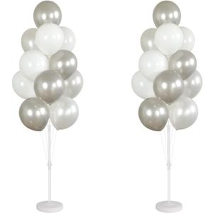 Balloon Stand Kit,Set of 2,Balloon Columns Sticks, Stands for Table&Floor with Stand, Base&Pole,Balloon Tower Backdrop Decoration for Wedding, Baby Shower, Birthday Party, or Bachelorette(Silver)