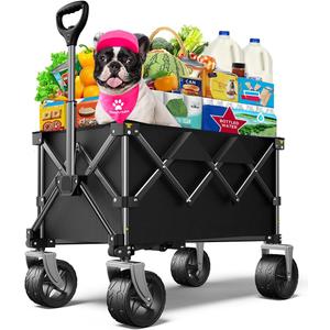 Beach Wagon,Collapsible Wagon 220lbs with Big Wheels FoldableWagon Carts,Portable Utility for Garden Grocery Sports Camping All Terrain-Black