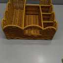 Hushee Wicker Utensil Caddy for Party, Silverware Caddy Paper Plate Holders 6 Compartment Scalloped Square Woven Cutlery Dispenser for Kitchen Countertop Outdoor Entertaining Picnic Buffet Coffee Bar