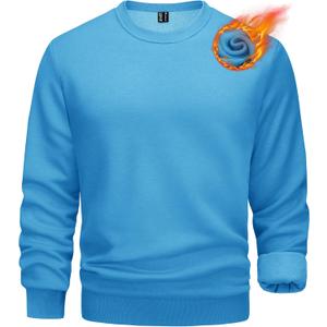 TACVASEN Men's Long Sleeve Crewneck Sweatshirt Winter and Fall Casual Warm Sweatshirt Fleece Lined Pullover (Blue, XXL)