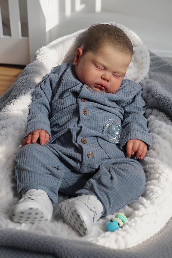 KAWAYII 24 Inch Pickle Newborn Vinyl Baby Sleeping Doll Realistic Lifelike Reborn Dolls Soft Cloth Body Toddler Doll Toy Accessories for Kids & Collection