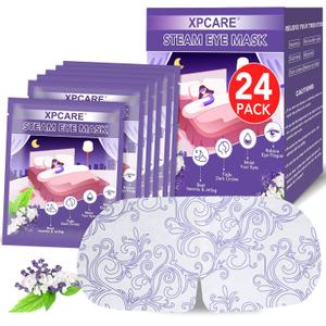 XPCARE 24 Pack Steam Eye Masks for Dry Eyes, Self Heated Steam Warm Eye Mask, Disposable Heated Eye Mask for Dark Circles, Puffy Eyes, Relief Stress Eye Fatigue（Lavender）