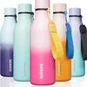 BJPKPK Insulated Water Bottles, 18 oz Stainless Steel Metal Water Bottle with Strap, BPA Free Leak Proof Jugs, Mugs, Flasks, Reusable Thermal Flasks for Sports & Travel, Cherry