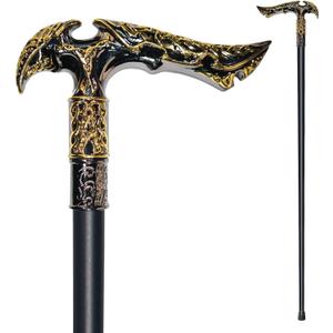 Walking Cane for Men & Women & Seniors - 36.5 Inch Heavy Duty 500+ lbs Capacity, Ergonomic Handle, Ornate & Decorative, Elegant Matte Black & Silver Metal Cane with Goth & Gothic Aesthetic