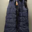 VXVGER Long Puffer Vest Women With Hood Sleeveless Down Vest Warm Jacket Winter Coat With Pockets (Small, Navy Blue)