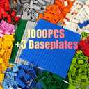 HUIZDQ 1000 Pieces Building Blocks, Classic Stackable Base Plates, 3 6.3" x 6.3" Blue, Gray and Green Base Plates, Compatible with All Major Brands