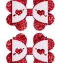 2 x 2 Pack Valentine Glitter Bow Hair Clips for Women, 3.542.56 Inch Heart Pattern Hair Bows Clips, Sparkly Pink Hair Barrettes for Daily Wear, Party Decor (Red)