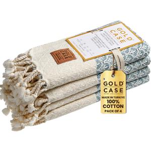 Gold CASE Turkish Hand Towels for Bathroom Set of 4  100% Cotton Bathroom Towels  Helen Kitchen Small Towel for Spa, Face, Tea & Dishcloth  Decorative Patterned Weave  Aqua