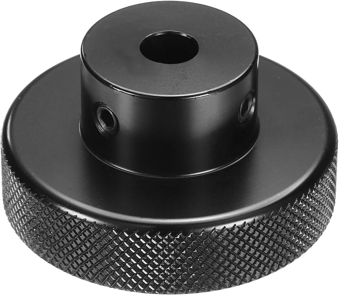 uxcell Anodization Aluminum Alloy Handwheel 8mm Bore 50mm OD Knurled Knob Turning Handle with Wrench for Milling Machine Lathe Slide Displacement Platform, Black