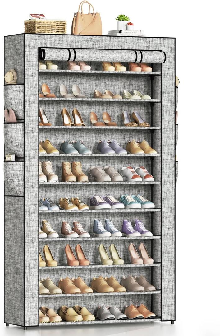 Large Metal Shoe Shelf, Tall Stackable Shoe Rack with Covers,Sturdy Storage Organizer for Entryway Garage (11.8" D x 31.4" W)