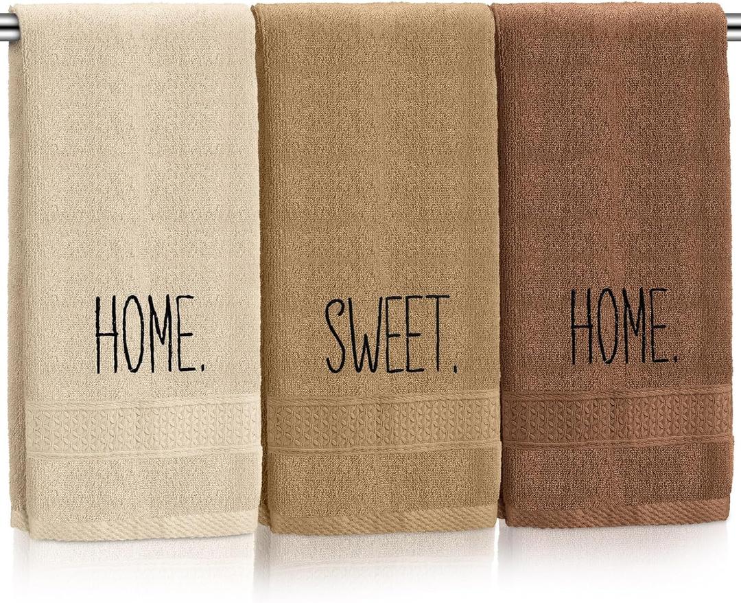 Peryiter 3 Pcs Boho Modern Farmhouse Hand Towel 100% Cotton Bathroom Towels Decorative Set 13x29 Rustic Embroidered Facecloth for Bathroom Decor Home Housewarming New Owner Gifts