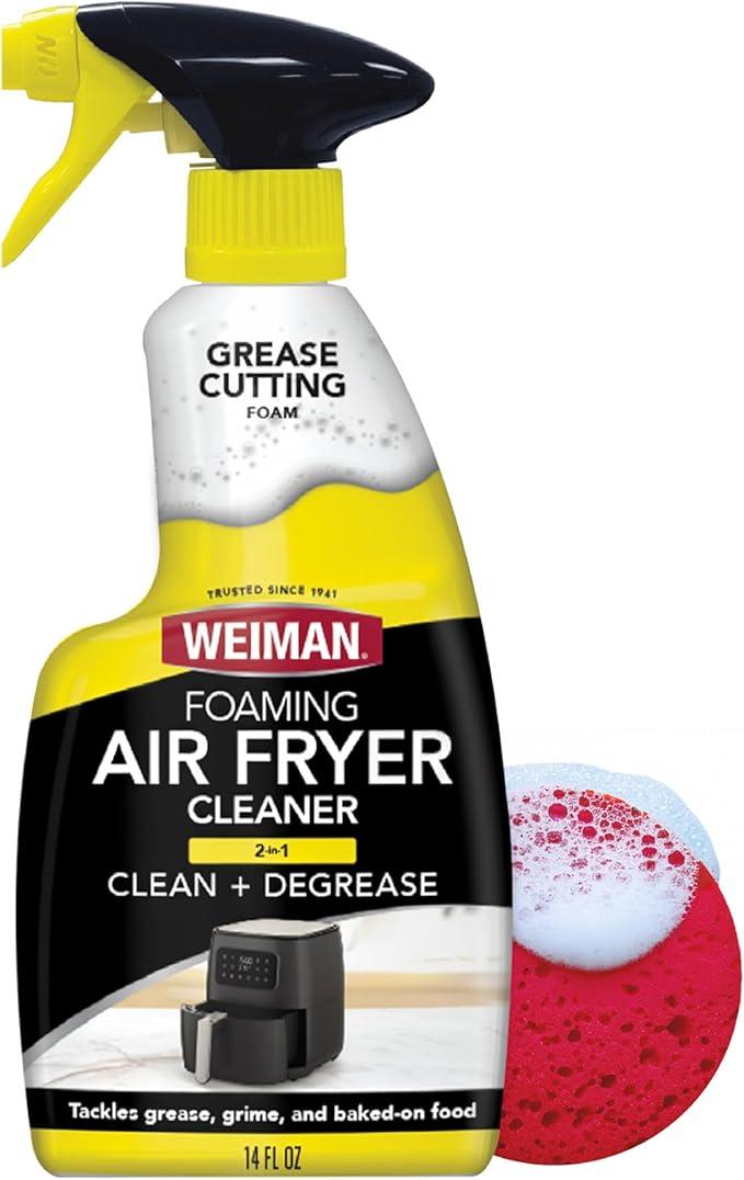 Weiman Foaming Air Fryer Cleaning Kit, Cleaner & Degreaser for Ceramic Baskets & Trays, Removes Grease, Grime, Oil & BakedOn Food, Includes NonAbrasive Sponge, FastActing, ResidueFree, 14 oz