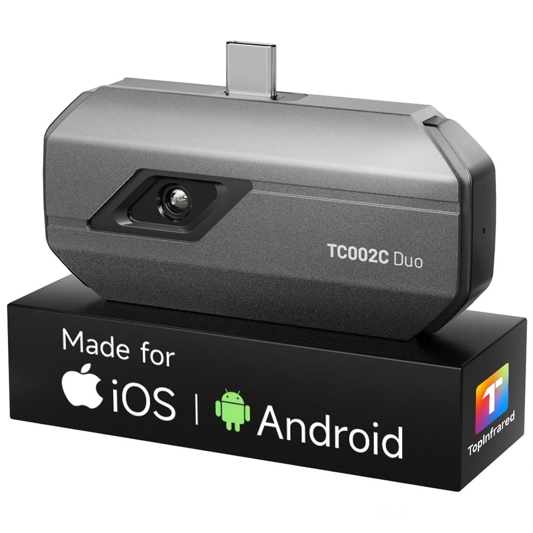 TOPDON TC002C Duo Thermal Camera, Compatible with Any USB-C iPhone, iPad & Android Device, 512 x 384 Super Resolution, 256 x 192 IR Resolution Thermal Imager, -4F~1022F Temp Range -Grey