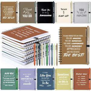10 Sets/20 Pcs Employee Appreciation Gifts Bulk  Inspirational Notebooks with Motivational Pens, Small Notepads for Coworkers, Office Staff, Team, Volunteer, Nurse, Teachers, Housekeeping (Boho)