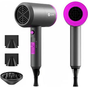 slopehill Professional Ionic Hair Dryer, Powerful 1800W Fast Drying Low Noise Blow Dryer with 2 Concentrator Nozzle 1 Diffuser Attachments for Home Salon Travel (Black)
