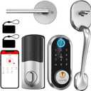 Keyless Entry Door Lock Handle: SMONET Smart Front Door Lock Set Alexa Deadbolt Locks with Handle Bluetooth Electronic Digital Keypad with APP Voice Control Keyfob Auto for Home (Silver)