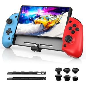 NexiGo Hall Effect Gripcon (No Drift, No Deadzone) with Hall Sensing Joystick for Nintendo Switch/Switch OLED, Ergonomic Handheld Mode, 6-Axis Gyro, Mapping Function, Classic (BLU-RED)