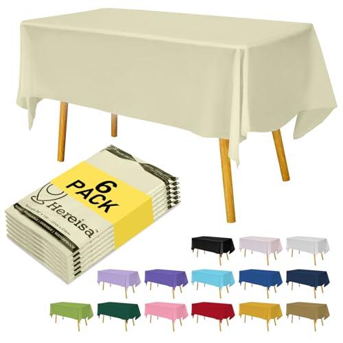 Hereisa Ivory 6 Pack Plastic Table Cloth 54" x 108", Disposable Tablecloths Rectangle Table Cover, Plastic Table Cloths for Parties