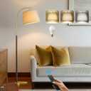 63" Wood Floor Lamp for Living Room Dimmable Standing Lamp with Remote & Foot Switch, 3 Color Temperatures Tall Lamp Mid Century Modern Floor Lamp for Bedroom Office, 9W Bulb Included, Walnut Brown