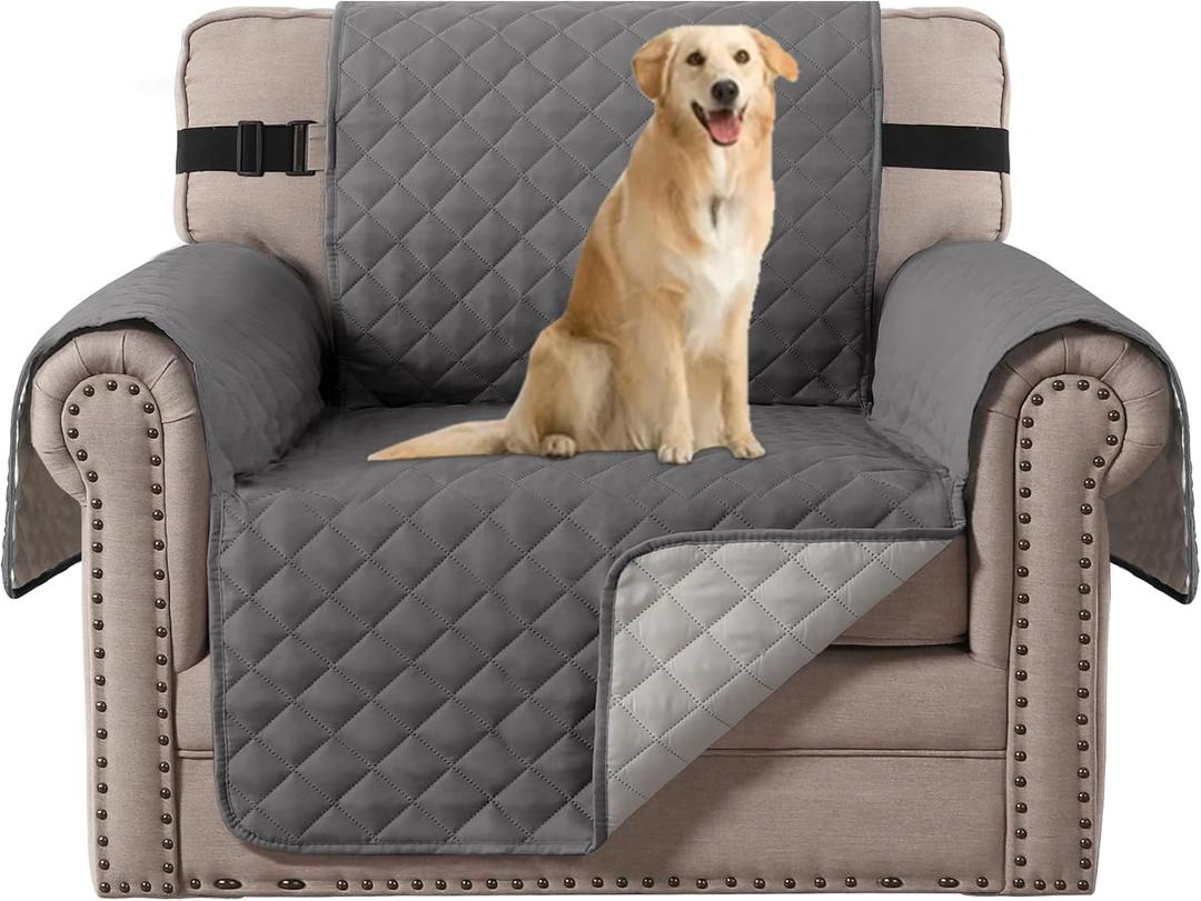 H.VERSAILTEX Chair Slipcover Reversible Chair Cover Water Resistant Washable Chair Cover Non-Slip Fabric Furniture Protector with Elastic Strap for Pets(Armchair, Charcoal Grey)