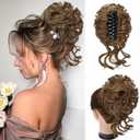 Foaoit Claw Clip Messy Bun Hair Pieces for Women Messy Wavy Curly Hair Bun Extensions Tousled Updo Bun Hair Clip in Synthetic Hair Bun Ponytail Extension(Medium Golden Brown)