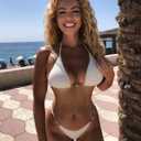 ZAFUL Bikini Sets for Women Halter Two Piece Swimsuits Sexy Triangle Bikinis Textured Cheeky Bathing Suit (Beige, M)