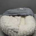 Cat Bed with Hooded Blanket, Round Fluffy Anti-Anxiety Pet Bed for Cats/Small Dogs, Cozy Donut Cuddler with Machine Washable Faux Fur & Anti-Slip Bottom(23"×23"×6",Cream)