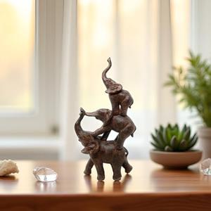Nature's Mark 3 Stacked Elephants Resin Statue Figurine Home Decorative Accent Décor (11.4" H)