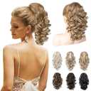 REECHO 12" Ponytail Extension, Classic Loose Curly Wavy Claw Clip Pony tails Hair Extensions Hairpieces for Women - Dark Blonde with Highlights